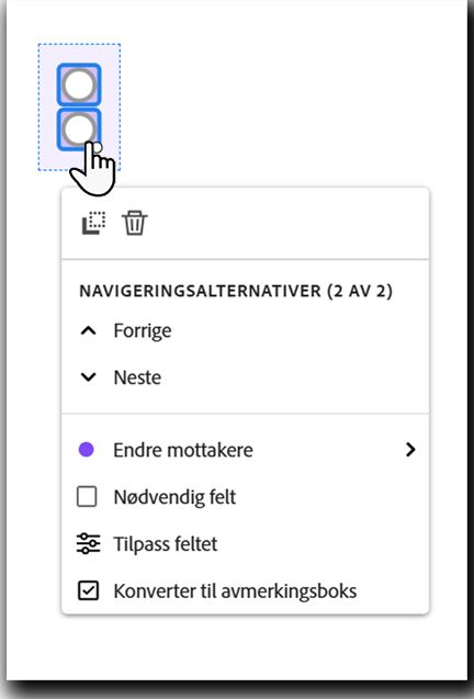 Feltet vises med feltmenyen synlig.
