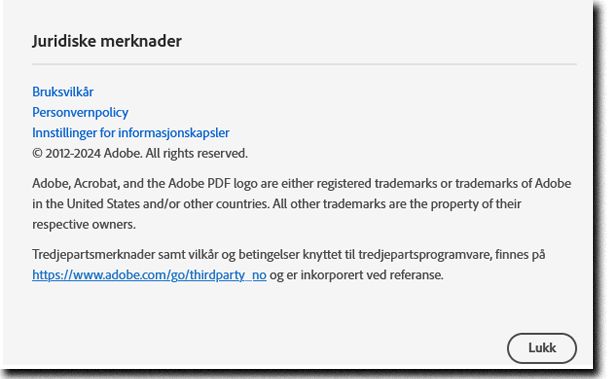 Juridiske merknader-panelet.