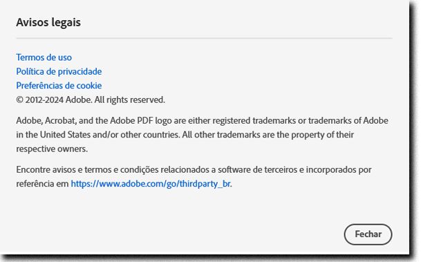 O painel Avisos legais.