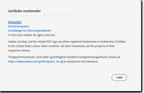 Juridiske merknader-popup