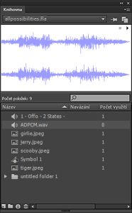 Panel Knihovna s vybraným zvukovým klipem