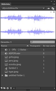 Panel Biblioteka z wybranym klipem dźwiękowym