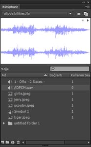 Seçilen ses klibini içeren Kütüphane paneli