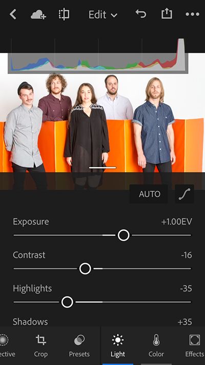 Rediger panel; Justere toneskalaen med tonekontroller i lysmenyen