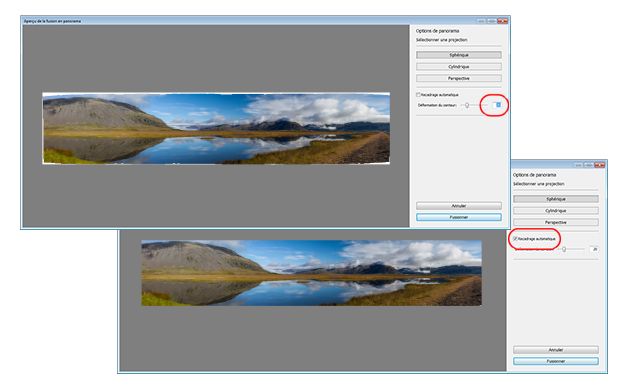 Sélection du recadrage automatique Lightroom lorsque le curseur de déformation du contour est à 30