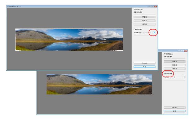Lightroom 境界線ワープスライダーが 30 に設定されている場合の自動切り抜きの選択