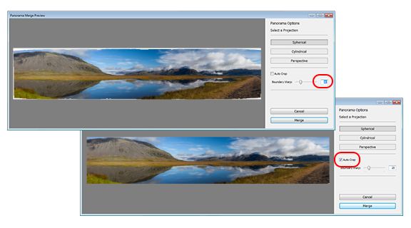 Lightroom: Val av Beskär automatiskt när skjutreglaget Gränsförvrängning är vid 30