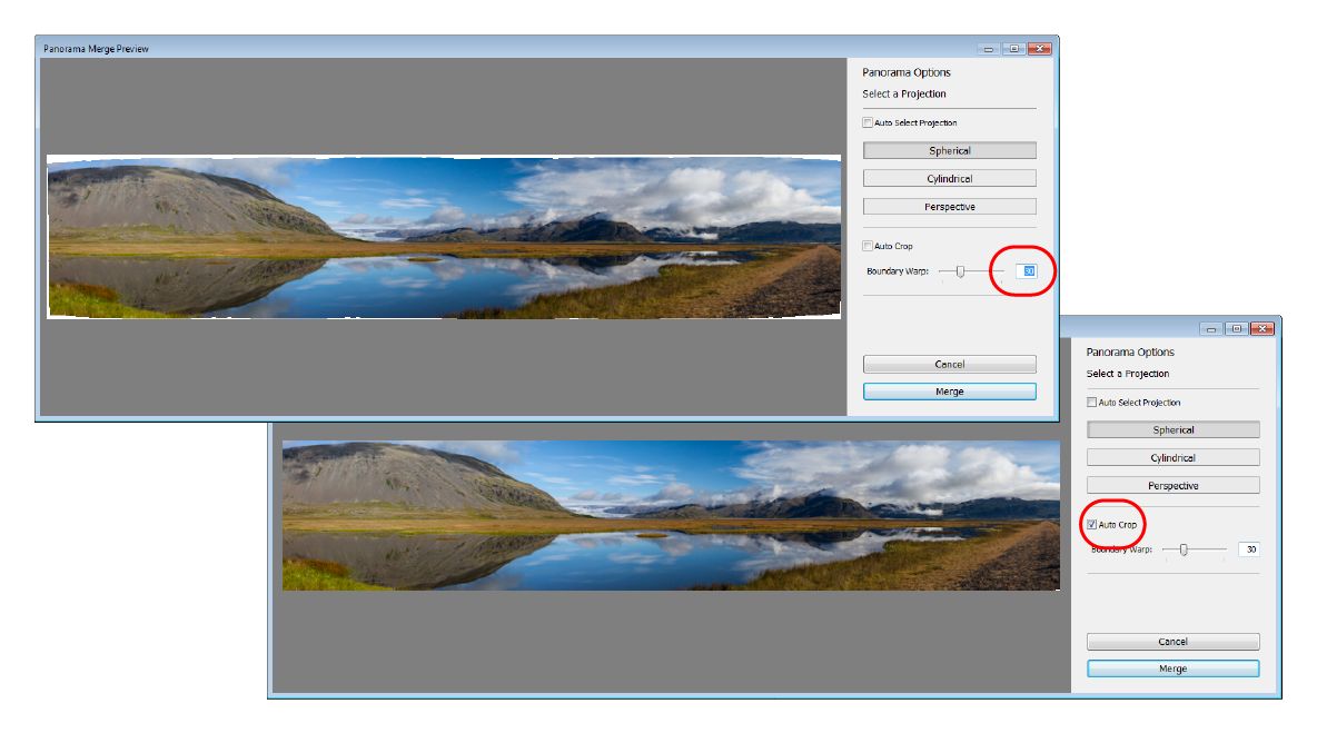 Lightroom Velge Beskjær automatisk når glidebryteren for grensefordreining er på 30
