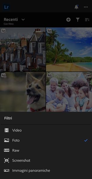 Schermata delle opzioni Filtro nella vista Dispositivo