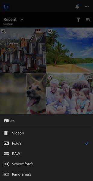 Screenshot van filteropties in de weergave Apparaat