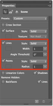 Photoshop - تتبع أثر شعاع الخطوط/النقاط في لوحة Properties