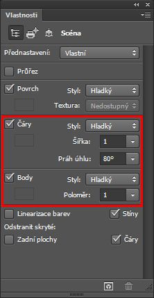 Photoshop – Sledování paprsku pro čáry a body Vlastnost