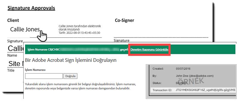 Bir imza nesnesi yoluyla doğrulama sayfasına erişim