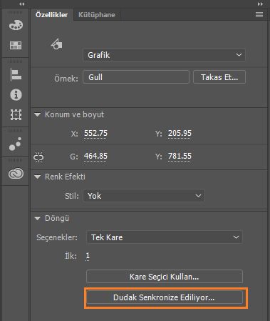 Özellik denetçisinde dudak senkronizasyonu
