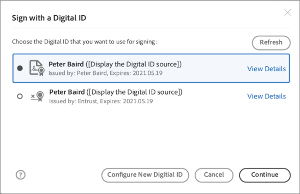 اختر معرفًا رقميًا من القائمة