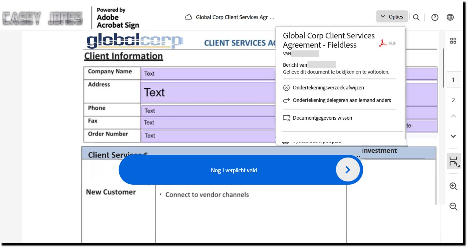 De pagina voor elektronische ondertekening met de bijgewerkte lokalisatie (in het Spaans).