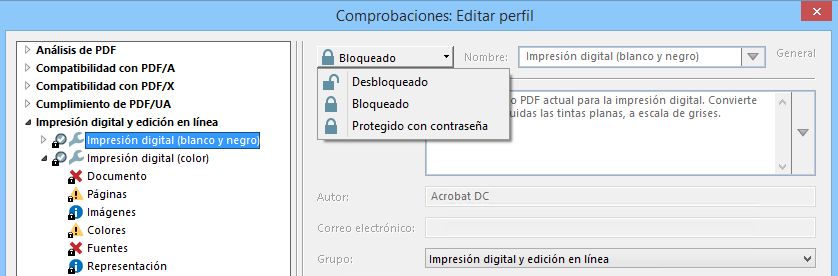 Desbloqueo de un perfil de comprobaciones bloqueado