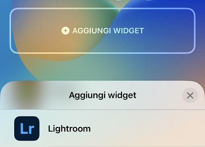 Schermata del widget dell'app Lightroom per la schermata di blocco