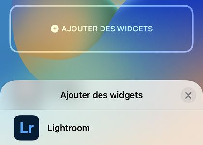 Copie d’écran du widget de l’application Lightroom pour l’écran de verrouillage