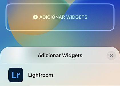 Captura de tela do widget do aplicativo Lightroom para tela de bloqueio