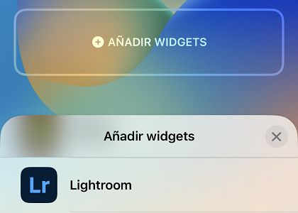 Captura de pantalla del widget de la aplicación de Lightroom para la pantalla de bloqueo