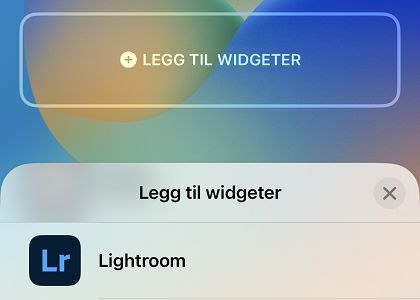 Skjermbilde for kontrollprogrammet for Lightroom-appen på låseskjermbildet