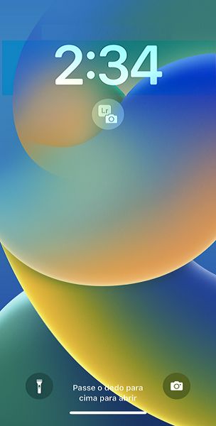 Captura de tela da tela de bloqueio com widget da câmera do Lightroom