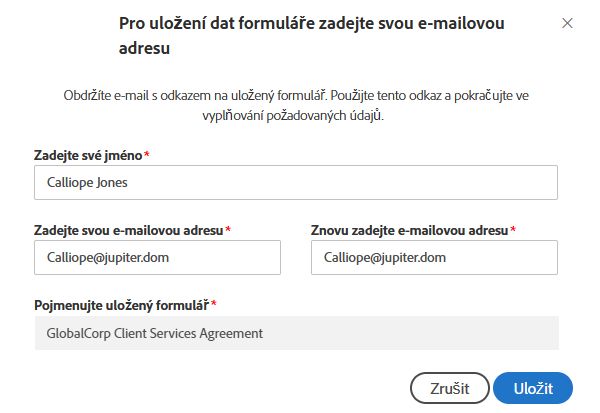 Uveďte údaje o konkrétním uživateli za účelem identifikace webového formuláře