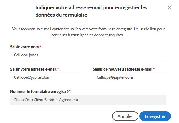 Fournir les informations spécifiques à l’utilisateur pour identifier le formulaire web