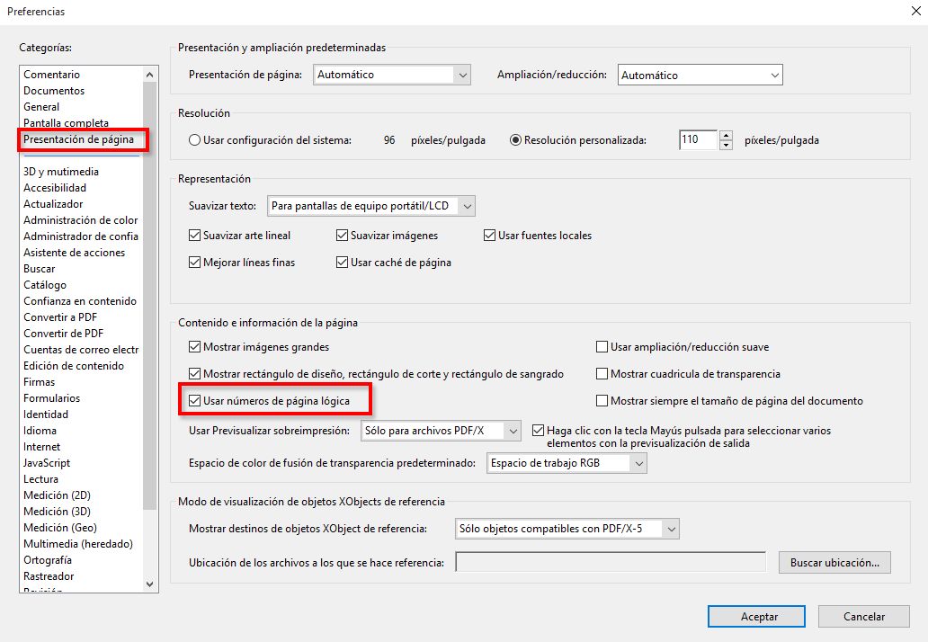 Números de páginas lógicas