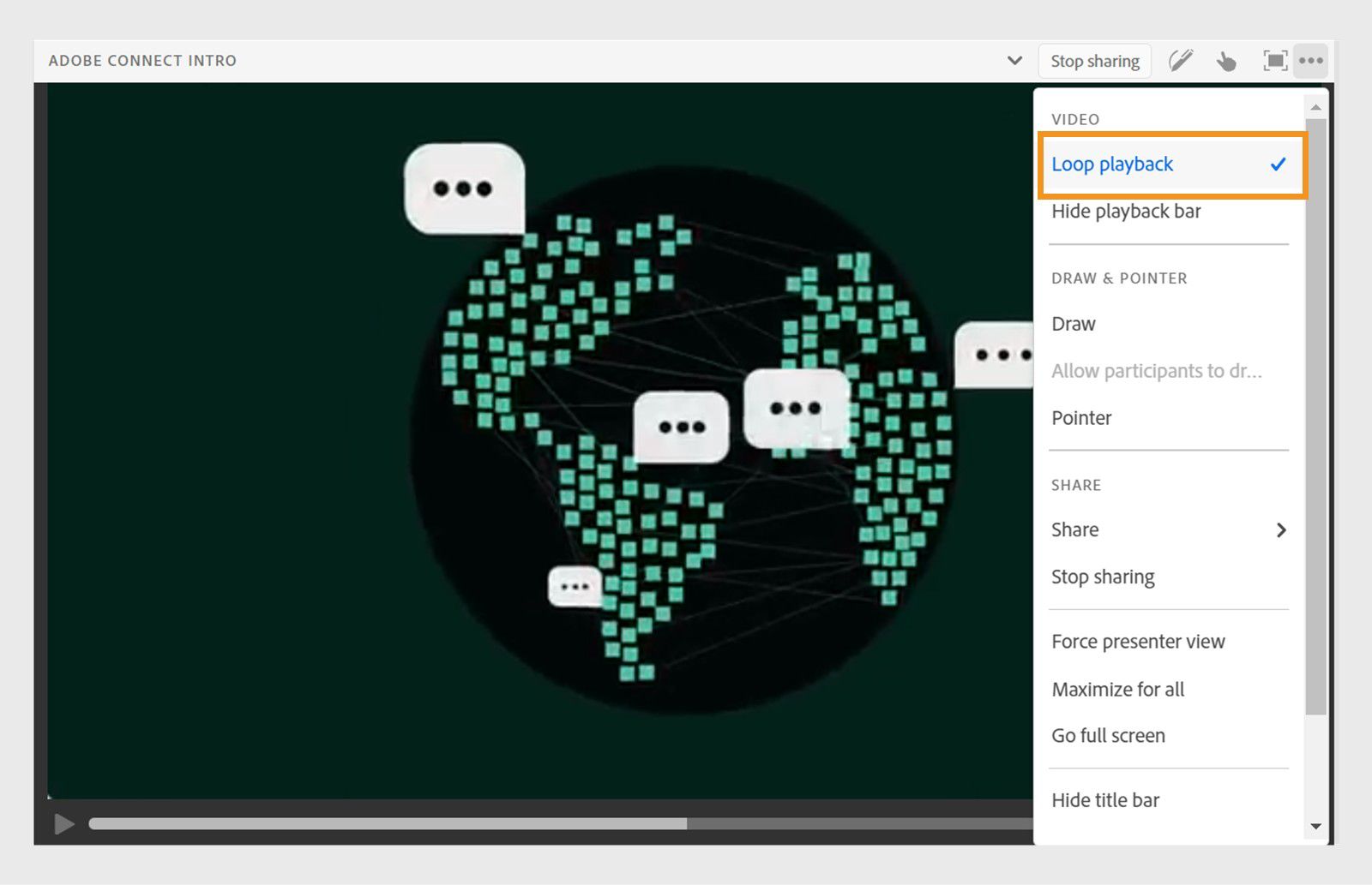Enables the loop playback option for the video