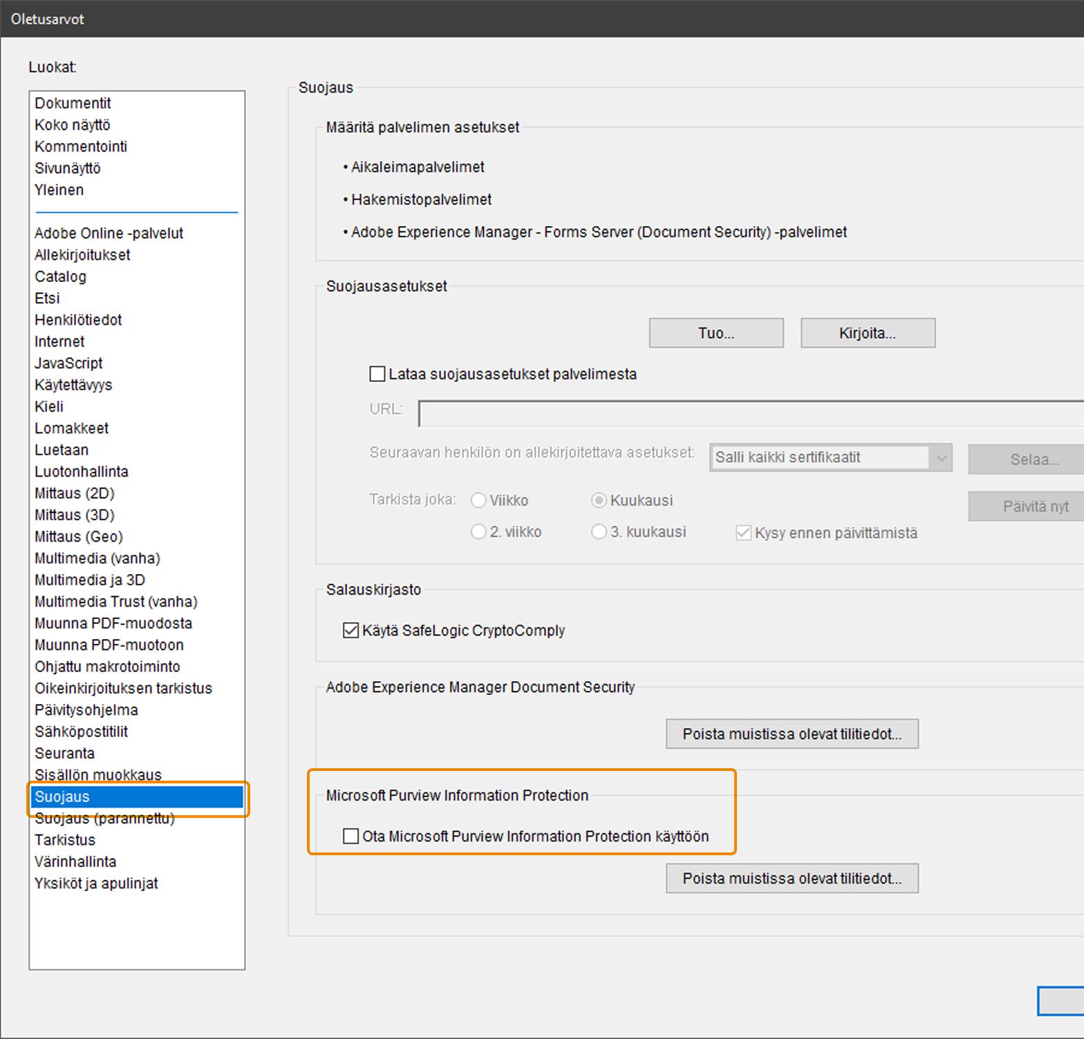 MIP:n käyttöönottoasetus
