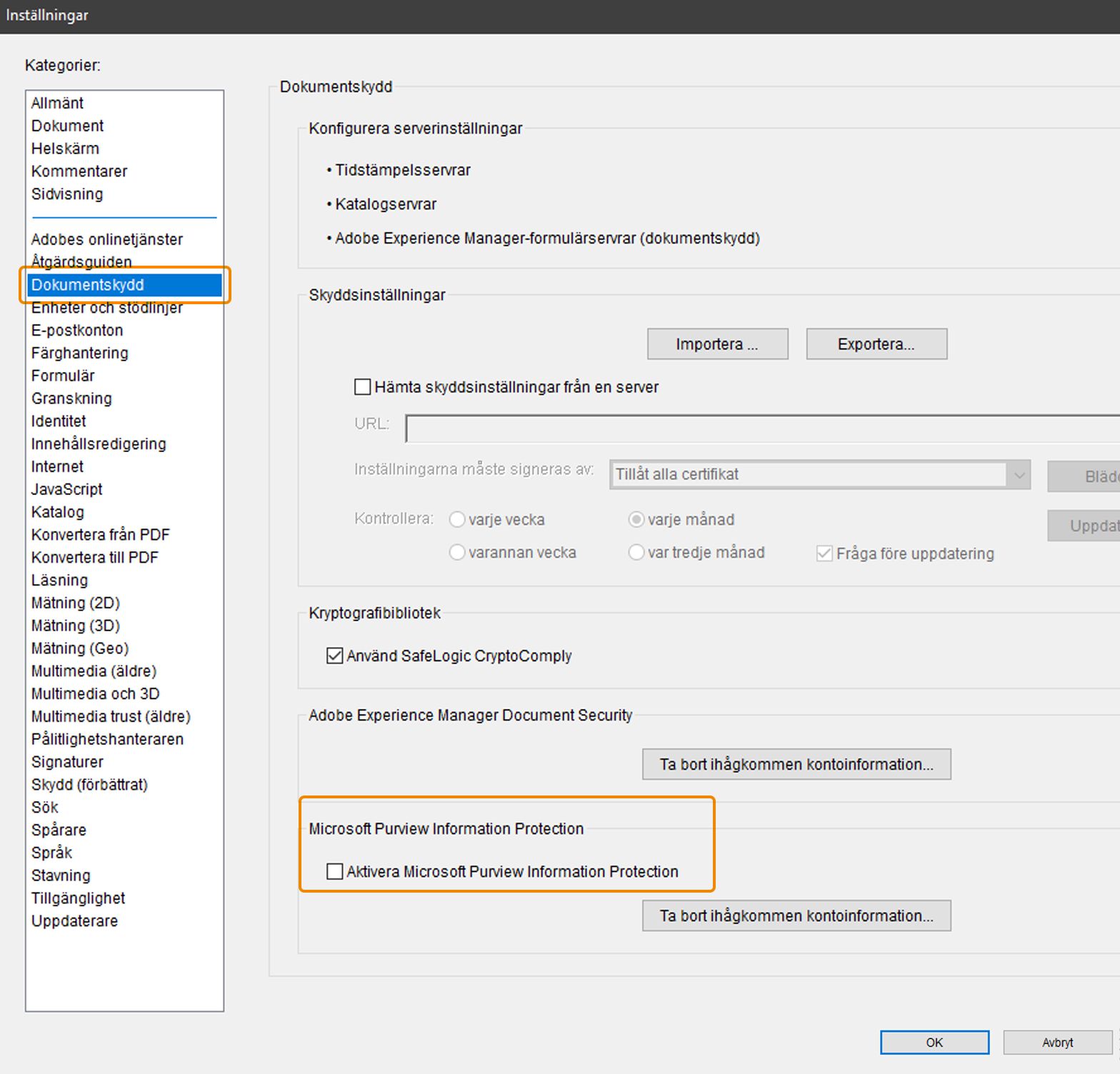 Inställning för att aktivera MIP
