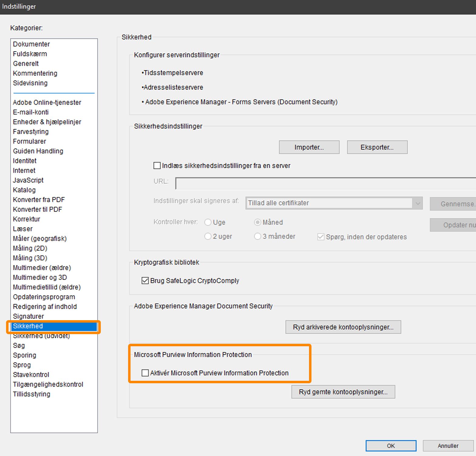Indstilling til aktivering af MIP