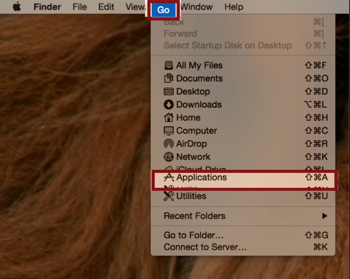 O finder no menu ir