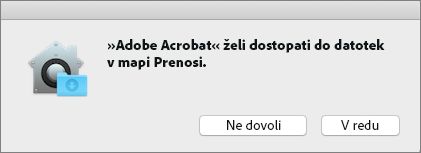 Pogovorno okno dovoljenj pri Mac Catalina