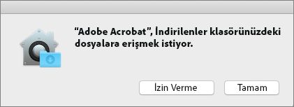 Mac Catalina izinleri iletişim kutusu