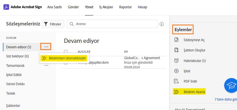 Power Automate galerisinin Devam Edenler bağlantılarının vurgulandığı Yönet sayfası