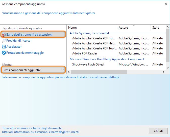 Gestire i componenti aggiuntivi in Internet Explorer