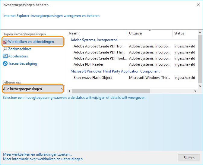 Invoegtoepassingen beheren in Internet Explorer