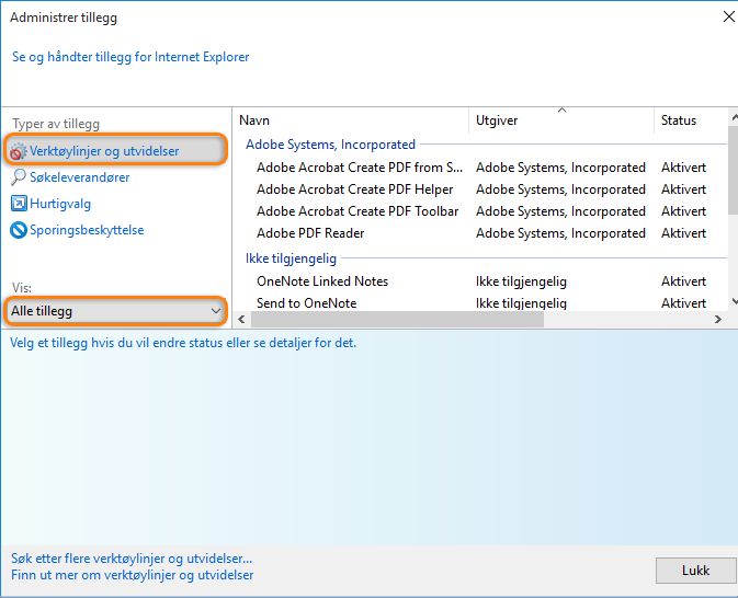 Administrere tillegg i Internet Explorer