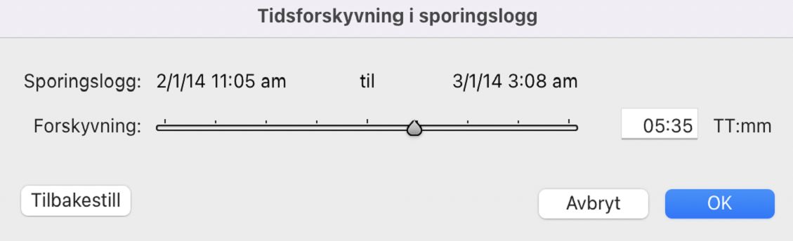 Dialogboksen Tidsforskyvning i sporingslogg