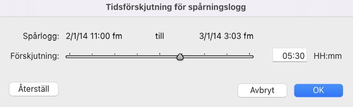 Dialogruta Tidsförskjutning för spårningslogg