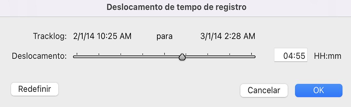 Caixa de diálogo Deslocamento de tempo de registro