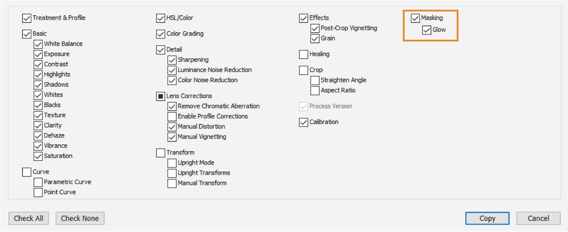 Masking Copy Settings
