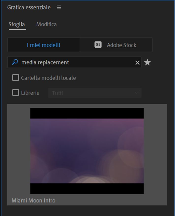 Ricerca di un modello di grafica animata con sostituzione dei file multimediali