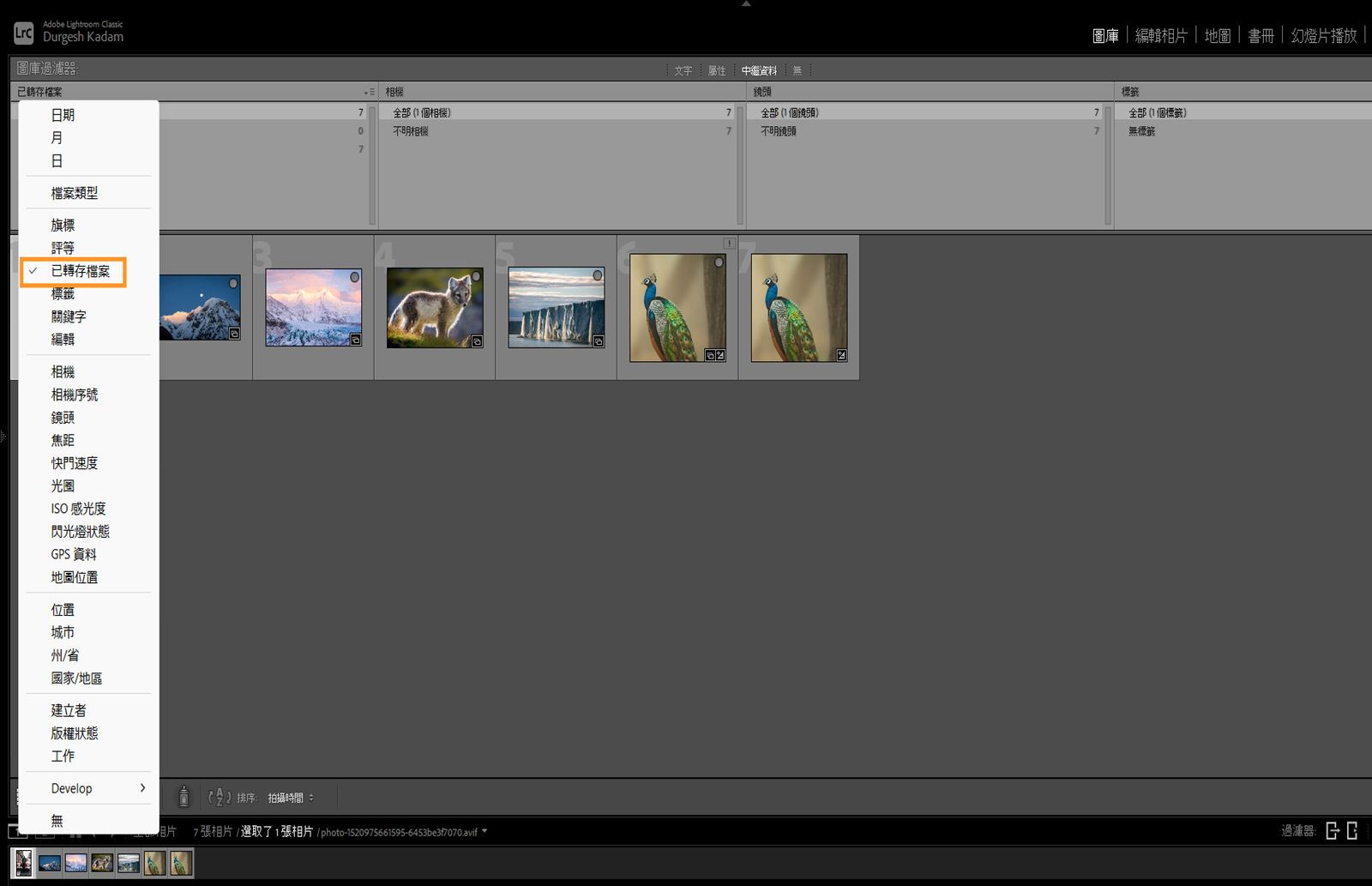 中繼資料已轉存檔案過濾器位置