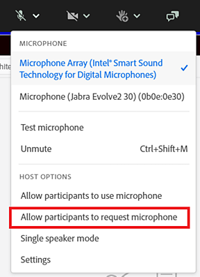 Allow participants to request microphone access menu option
