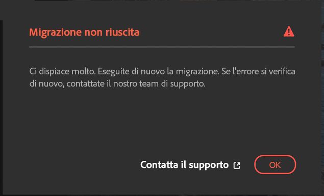 Migrazione non riuscita