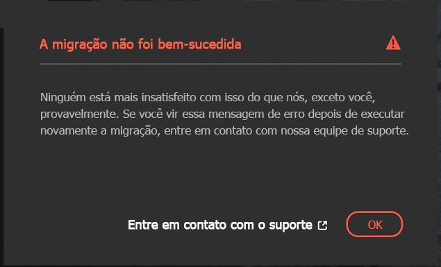 A migração não foi bem-sucedida